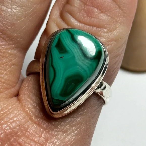 Malachite Ring | Natural Gemstone | 925 Sterling Silver | Size 11 | Jewelry - Picture 5 of 12